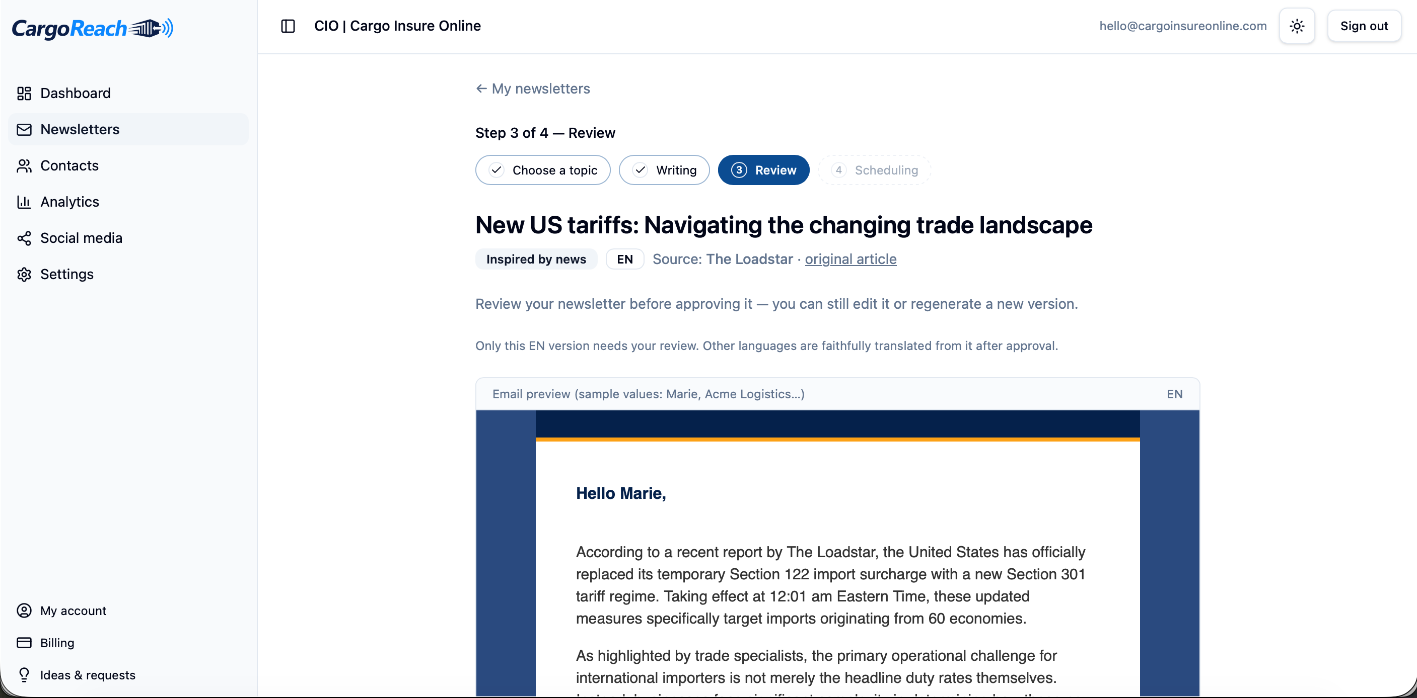 Revisão da newsletter redigida antes do envio